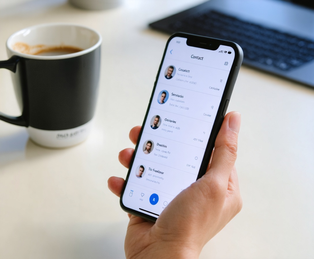Person hält Smartphone mit Kontakt-App