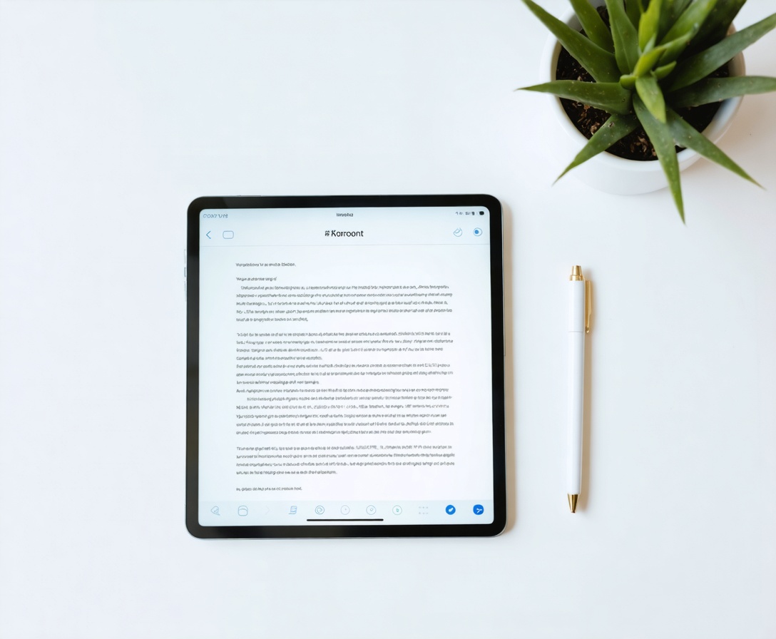 Draufsicht auf ein Tablet mit digitalem Dokument